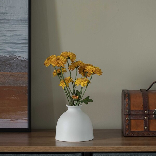 Modern Inkwelll Bottle Shaped Ceramic Table Vase Flower Holder, White 4 Inch